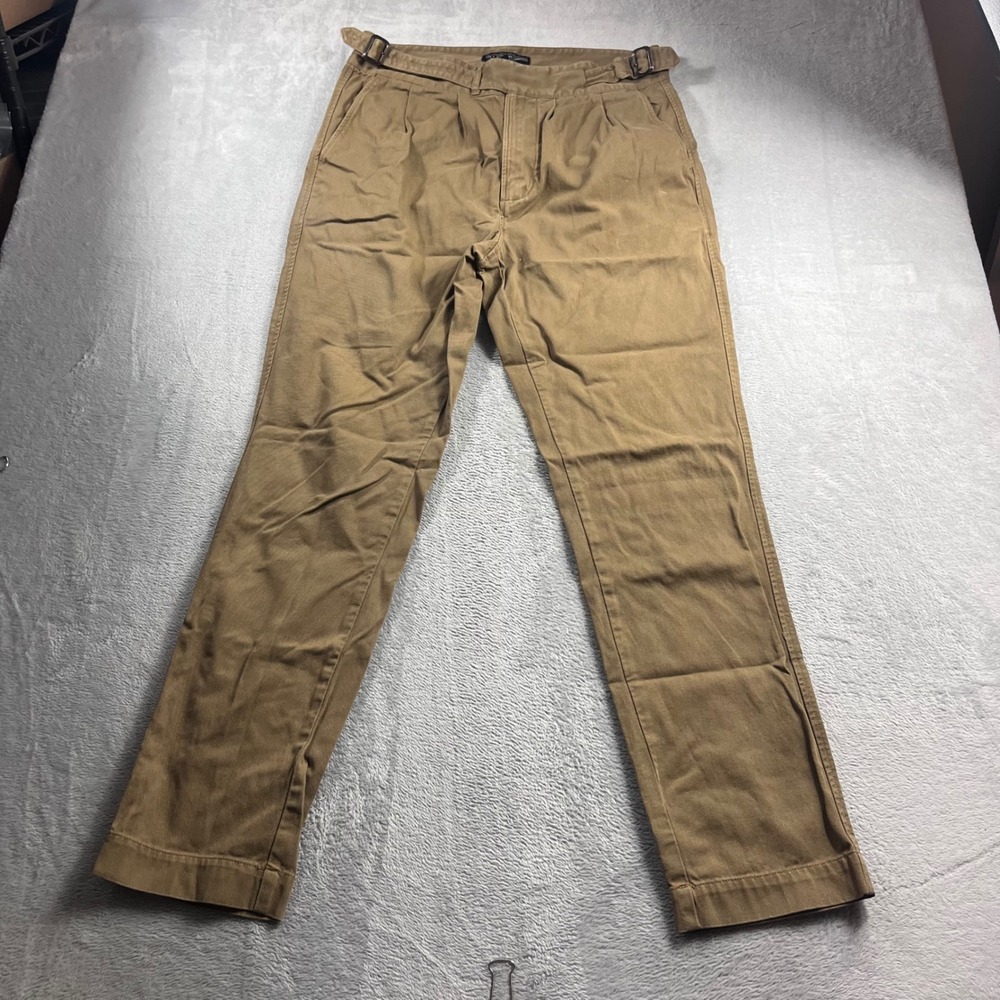 The J. Peterman Company Gurkha Pleated Chinos Khaki Tan Mens 32 Adjustable Waist